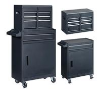 FCH armoire à outils en métal, armoire à roulettes combinée avec caisses à outils portables, servante d'atelier mobile avec 4 tiroirs (noir)