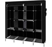 FCH Armoire en tissu, armoire à vêtements en non-tissé, 4 couches et 12 compartiments avec 2 tringles à vêtements et 4 poches latérales, 169,5*44*181,5cm, noir