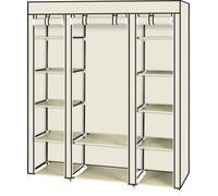 FCH armoire en tissu, armoire en non-tissé, 5 couches et 12 compartiments avec 1 barre de suspension, 150×45×175 cm, beige
