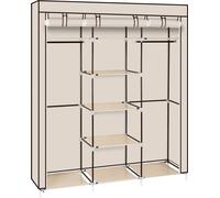 FCH Armoires Armoire en tissu avec 1 tringle 175 x 150 x 45 cm Armoire pliante avec 3 portes relevables Beige