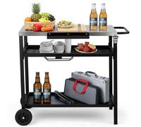 FCH Chariot à grillades Chariot de service à 3 niveaux avec étagère de stockage Porte-sac à ordures Chariot de cuisine en acier inoxydable Table d'appoint Outdoor Grill Chariot roulant Trolley 85x50cm