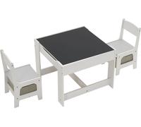 FCH Ensemble de salon pour enfants 3 pièces Table pour enfants avec 2 chaises, espace de rangement, avec tableau à craies et tableau blanc, gris
