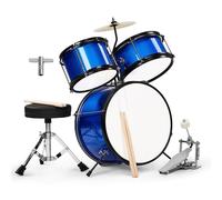 FCH Kit de batterie pour enfants - Kit de batterie 3 pièces avec pédale de cymbale réglable en forme de trône, deux paires de baguettes de batterie,Kit de batterie pour enfants,Bleu
