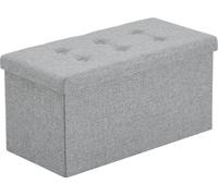 FCH pouf avec espace de rangement, pouf pliable, lin et bois massif, 76 x 38 x 38 cm, gris
