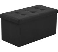 FCH pouf avec espace de rangement, pouf pliable, lin et bois massif, 76 x 38 x 38 cm, noir