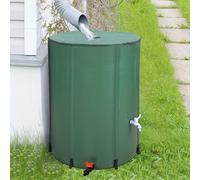 FCH Réservoir d'eau de pluie avec robinet, 380L, tonneau d'eau de pluie pliable, 70x70x98cm, convient pour la cour extérieure, vert
