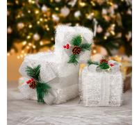 FCH Set de 3 boîtes cadeaux LED,Boîte de Noël avec 48 LED ,Décoration de Noël illuminée, objet décoratif LED
