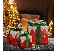 FCH Set de 3 boîtes cadeaux LED de Noël Boîtes cadeaux éclairées Chaîne lumineuse Déco,Décoration de Noël