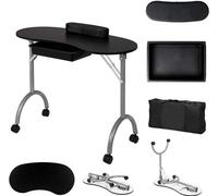FCH Table de manucure professionnelle pliante avec tiroir et roulettes, table à ongles/bureau de manucure/bureau de manucure/sac noir