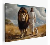 Fchen art Impression murale chrétienne Jésus comme lion et agneau - Résurrection de Pâques - Décoration religieuse pour église, maison et hôtel - 40 x 60 cm - Toile encadrée avec symbolisme divin