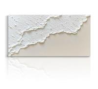 Fchen art Peint à la main Texture 3D Peinture à l'huile minimaliste blanche Art mural texturé Peinture de plage Vague d'océan Peinture sur toile Art mural Salon Peinture Décor tendance encadré 50 x