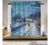 Fchen art Rideau de douche de Noël enneigé - Scène de forêt d'hiver avec cabine et flocons de neige, ensemble de salle de bain style lodge, tissu polyester avec crochets 180 x 180 cm