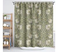 Fchen art Rideau de douche en polyester à motif floral de William Morris avec imprimé botanique en vert sauge et fleurs jaunes pour salle de bain avec 12 crochets 180x180cm