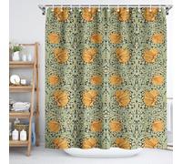 Fchen art Rideau de douche en tissu à séchage rapide avec motif botanique vert sauge et fleurs jaunes William Morris - Rideau de douche décoratif en tissu bohème victorien vintage pour salle de bain -