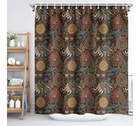 Fchen Art Rideau de douche floral boho - Design vintage William Morris en marron, pêche poudré, vert - Tissu décoratif rétro, séchage rapide avec 12 crochets - 180x180cm