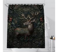 Fchen Art Rideau de Douche Rustique William Morris - Cerf de la Forêt - 180 x 180 cm Avec 12 Crochets