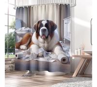Fchen art Saint Bernard Rideau de douche en tissu à séchage rapide Motif chien sur toilettes avec 12 crochets 182,9 x 182,9 cm