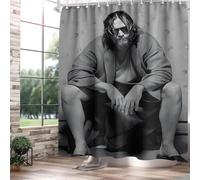 Fchen art The Big Lebowski - Rideau de douche imperméable à séchage rapide 180 x 180 cm, motif comédie The Dude Noir avec crochets, décoration de salle de bain film culte noir et blanc