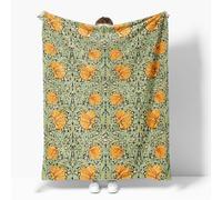 Fchen art William Morris Couverture florale vintage, rustique en flanelle douce et légère, vert sauge, orange, décoration de canapé, cadeau pour femmes et filles, toutes saisons