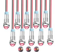 Fchhk-10pcs 110-220v 6mm 1/4"" Ac Voyant Led En Metal, Rouge Led Indicateur Panneau,Temoin Lumineux 110v, Pour Van,Bateau Et Autres Vehicules Universels