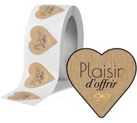 Fchhk-- 500 Etiquettes Plaisir D'offir C?ur Kraft Autocollantes En Rouleau - 37 X 37 Mm - Plaisir D'offrir - 1 Rouleau De 500 Stickers Pour Fleuriste, Entrepreneurs, Smallbusiness.