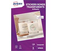 Fchhk-Avery - Pochette De 120 Autocollants Ronds Transparents Personnalisables Et Imprimables - 4cm - Impression Jet D'encre
