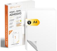 Fchhk-- Etiqueta Adhesiva Blanca (A4) Papel De Pegatina Para Imprimir Pack 100 Folios Con Papel Adhesivo Permanente Y Facil Despegue (1 Etiqueta Por Hoja 100 Hojas)