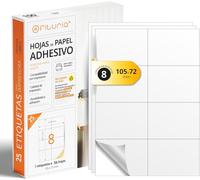 Fchhk-Feuilles A4 D'étiquettes Adhésives Blanches, Créez Vos Autocollants Personnalisés Toute Surface, Papier A4 Adhésif Sécurisé, Étiquette Adhésive À Imprimer - Ofituria (8 Par Feuille, 25 Feuilles