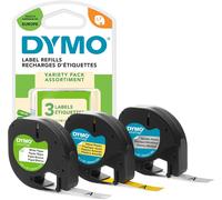 FCHHK-LetraTag Étiquettes Starter Set 12 mm x 4 m (3 cassettes) impression noir sur jaune/argent/blanc, papier/plastique/métal Étiquettes autocollantes pour étiqueteuse LetraTag