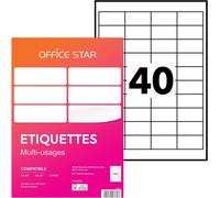 Fchhk-Office Star - 4000 Étiquettes Autocollantes Multi-Usages Blanches Personnalisables Imprimables - Format 48,5 X 25,4 Mm - Impression Laset Jet D'encre Et Copieur