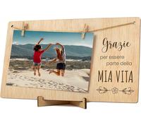 Fchhk-Portafoto Con Mollette Legno. Regalo Dettaglio Biglietto Cornice Portafoto Ringraziamento Quadri Porta Foto Mollette Polaroid Photo Tavolo Parete Family Uomo Donna Amica Amico (Grazie It)