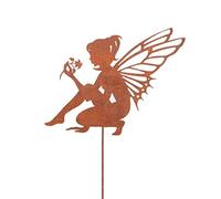 FCHMY Sculpture de fée en métal - Elfe assis - Décoration de jardin - Aspect rouille - Statue de jardin pour jardin, terrasse, balcon - Pot de fleurs