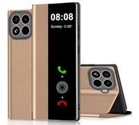 Fciaeytou Coque pour Xiaomi 15T Pro Clear View Cover Coque pour Xiaomi 15T Pro Etui à Rabat Protection Case Flip Folio Silicone TPU Antichoc, Mince, Douce 360 Full Body Antichoc Housse 5G (Doré)