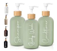FCINNOVA® Distributeur de savon de bain 500 ml vert | Lot de 3 pots de gel et shampooing + baume + entonnoir pour remplissage | Ce distributeur de savon de bain est élégant et rehausse la beauté