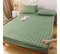 FCLDESHOP Drap Housses 2 Personnes,Surmatelas imperméable matelassé de Couleur Unie, Protège-Matelas pour Chambre d'enfants âgés Convient aux Matelas de 12"/30 cm de Profondeur,Green,180 * 200cm