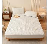 FCLDESHOP Respirant Drap Housse,Drap-Housse matelassé épais de Couleur Unie avec Poche Profonde, protège-Matelas Confortable et antidérapant, Blanc, 90 x 200 cm + 30 cm (1 pièce)