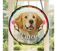 FCLYDER Attrape-Soleil Personnalisé pour Animal de Compagnie, Personnalisé Suncatcher commémoratif pour Chiens, Vitrail à Suspendre pour Chien et Chat, Décoration Commémorative pour Chien