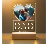 FCLYDER Cadeau Fête des Pères avec Photo et Dédicace, Cadeau Personnalisé Photographies Papa, Plaque Acrylique Personnalisée avec Veilleuse, Cadeaux pour les anniversaires et la Saint-Valentin Noël