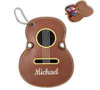 FCLYDER Porte-médiator de Guitare personnalisé, Étui de Rangement personnalisé pour médiators de Guitare, Sac de Rangement de médiators de Grande capacité, Guitar-shaped, Leather, Brown/Black
