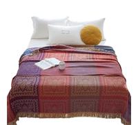 FCMWLKEJI Couverture en coton bohème multicouche fine en gaze d'été, housse de canapé d'été, couverture rafraîchissante et couvre-lit ethnique (jaune, 200 x 230 cm)