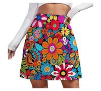 FCMWLKEJI Psychédélique Rétro Hippie 70s Flower Power Jupe Femme Rétro Mini Jupes Été Streetwear Taille Haute Décontracté A-line Jupe, style-7, L