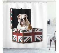 FCMWLKEJI Rideau de douche bouledogue anglais assis dans une boîte sur le thème de l'Union Jack Britain - Design patriotique - Décoration de salle de bain