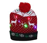 Fcnjsao Chapeau de Noël à LED tricoté avec lumières colorées Motif élan