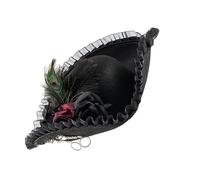 Fcnjsao Chapeau de pirate classique avec bordure en dentelle et décorations à plumes pour tenue coloniale et spectacles théâtraux