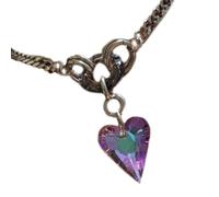 Fcnjsao Collier avec pendentif en forme de cœur arc-en-ciel - Longueur réglable - Collier ras du cou tendance - Accessoire pour femmes et filles