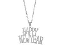 Fcnjsao Collier avec pendentif « Happy New Year » - Boucles d'oreilles tendance en métal - Chaîne de clavicule - Bijoux ras du cou, Earrings, Métal