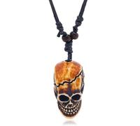Fcnjsao Collier avec pendentif tête de mort réglable en corde cirée punk squelette longue chaîne pour homme femme bijoux Halloween, Résine