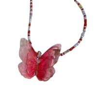 Fcnjsao Collier vintage avec pendentif papillon - Collier de tempérament - Collier ras du cou - Bijoux colorés - Collier de perles, Plastique/résine
