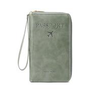Fcnjsao Étui portefeuille de voyage pour passeport, accessoires pour cartes, cartes d'embarquement, étuis de passeport, portefeuille en cuir PU, cadeau, Vert, Taille unique, Beauté de masse