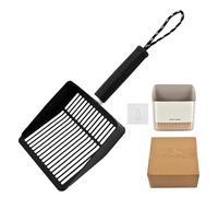 Fcnjsao Kit de pelle à déchets en acier inoxydable robuste avec porte-pelle à sable, brosse de jardinage pour intérieur et extérieur, pelle à litière en acier inoxydable avec supports de rangement